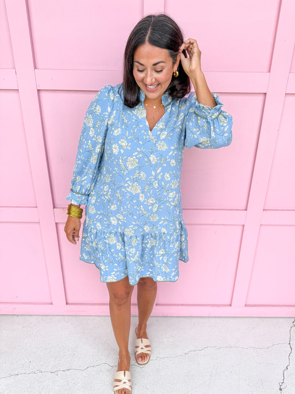Jincy's Womens Boutique Mary Square Audrey Dress Song Bird Blue Floral Mini Dress First Of Fall Collection 74100