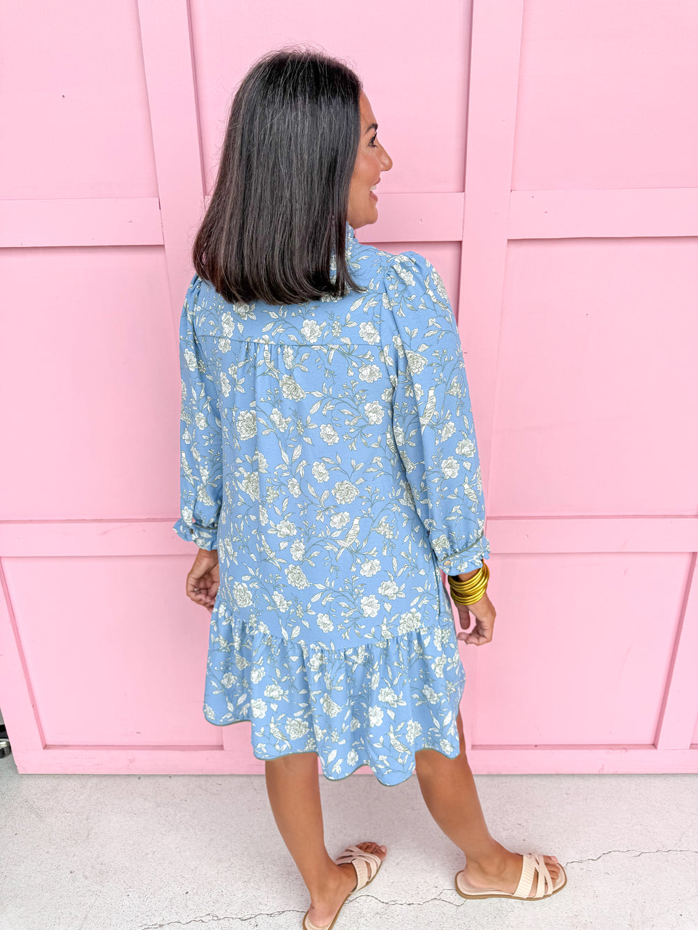 Jincy's Womens Boutique Mary Square Audrey Dress Song Bird Blue Floral Mini Dress First Of Fall Collection 74100
