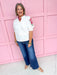 Jincy's Womens Boutique Mary Square Emmie Top Ivory Pink Embroidered Floral Print First Of Fall Collection 74490
