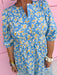 Jincy's Womens Boutique Mary Square Riley Gold & Dusty Blue Floral Ivy Script Print Midi Maxi Dress First Of Fall Collection 74211