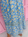 Jincy's Womens Boutique Mary Square Riley Gold & Dusty Blue Floral Ivy Script Print Midi Maxi Dress First Of Fall Collection 74211