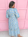 Jincy's Womens Boutique Mary Square Riley Gold & Dusty Blue Floral Ivy Script Print Midi Maxi Dress First Of Fall Collection 74211