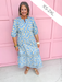Jincy's Womens Boutique Mary Square Riley Gold & Dusty Blue Floral Ivy Script Print Midi Maxi Dress First Of Fall Collection 74211
