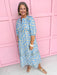Jincy's Womens Boutique Mary Square Riley Gold & Dusty Blue Floral Ivy Script Print Midi Maxi Dress First Of Fall Collection 74211