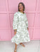 Jincy's Womens Boutique Mary Square Riley Lacecap White  & Sage Print Midi Maxi Dress First Of Fall Collection 74229