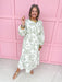 Jincy's Womens Boutique Mary Square Riley Lacecap White  & Sage Print Midi Maxi Dress First Of Fall Collection 74229