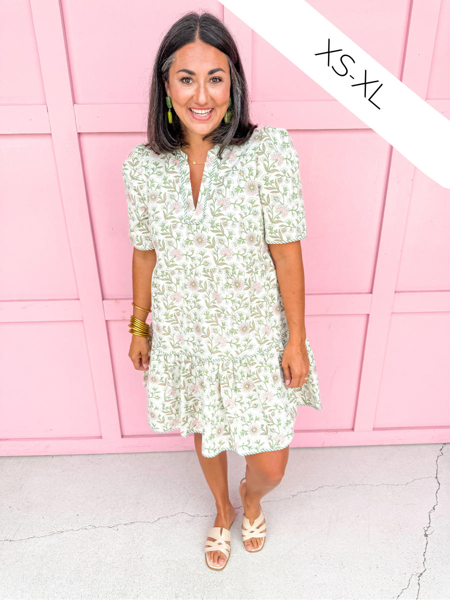 Jincy's Womens Boutique Mary Square Sarah Dress Fall Floral Print Thistle Vines Sand Mini Dress First Of Fall Collection 74073