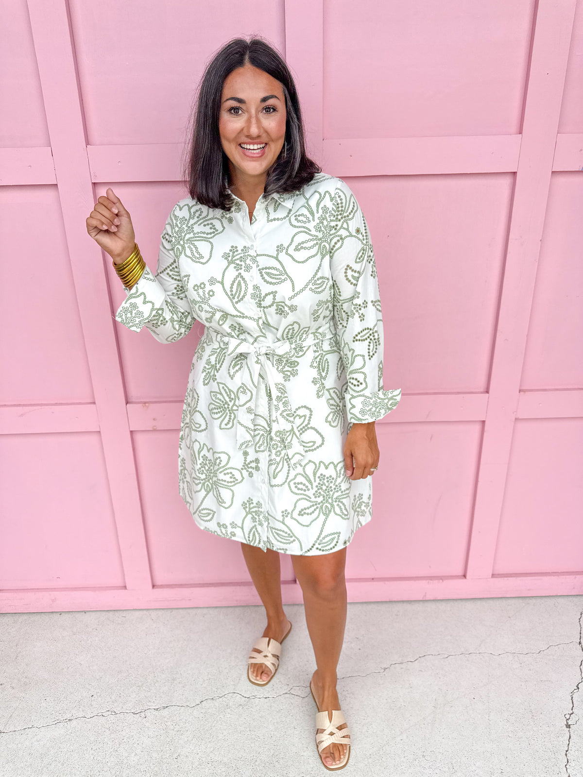 Jincy's Womens Boutique Mary Square Sarah Lacecap Dress Collared White & Sage Floral Mini Dress First Of Fall Collection 74073