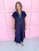 Jincy's Womens Boutique Navy Collared Midi Maxi Dress with Embroidered Stitched Scuba Material Everyday Wear First Of Fall Collection Entro G15798