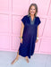 Jincy's Womens Boutique Navy Collared Midi Maxi Dress with Embroidered Stitched Scuba Material Everyday Wear First Of Fall Collection Entro G15798
