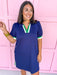 Jincy's Womens Boutique Navy Collared Scuba Like Material With Contrast Green & White Trim Everyday Wear First Of Fall Collection Umgee C6132
