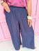 Jincy's Womens Boutique Navy Crinkle Wide Leg Pants Elastic Waist Everyday Wear First of Fall Umgee C6726