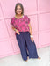 Jincy's Womens Boutique Navy Crinkle Wide Leg Pants Elastic Waist Everyday Wear First of Fall Umgee C6726