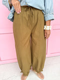 Jincy's Womens Boutique Olive Jogger Style Pants Elastic Waistband Everyday Wear First Of Fall Collection Entro P33245