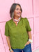 Jincy's Womens Boutique Olive Paisley Embroidered Top with Scallop Hem Everyday Wear First of Fall Entro T33141