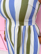 Jincy's Womens Boutique Olive Sage Dusty Blue Stripe Midi Maxi Sleeveless Denim Dress  Everyday Wear First Of Fall Collection Entro D30220