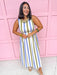 Jincy's Womens Boutique Olive Sage Dusty Blue Stripe Midi Maxi Sleeveless Denim Dress  Everyday Wear First Of Fall Collection Entro D30220