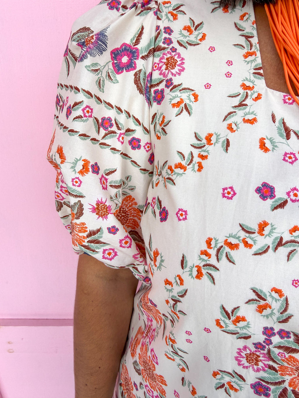 Jincy's Womens Boutique Orange Navy Pink Floral Print Mini Dress Everyday Wear First of Fall Entro D32342