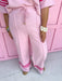 Jincy's Womens Boutique Pink Stripe Accent Two Piece Lounge Set Elastic Waistband Everyday Wear First Of Fall Collection Entro T30626