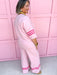 Jincy's Womens Boutique Pink Stripe Accent Two Piece Lounge Set Elastic Waistband Everyday Wear First Of Fall Collection Entro T30626