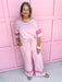 Jincy's Womens Boutique Pink Stripe Accent Two Piece Lounge Set Elastic Waistband Everyday Wear First Of Fall Collection Entro T30626