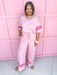 Jincy's Womens Boutique Pink Stripe Accent Two Piece Lounge Set Elastic Waistband Everyday Wear First Of Fall Collection Entro T30626