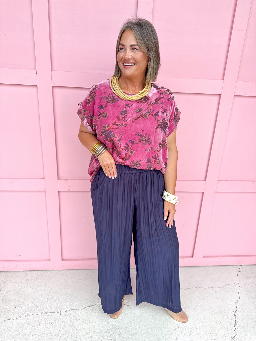 Jincy's Womens Boutique Pink Velvet Fall Floral Print Top First Of Fall Collection Umgee WC5523