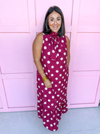 Jincy's Womens Boutique Polka Dot Midi Maxi Dress Ruffle & Tie Neckline Caroline Christian