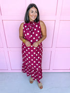 Jincy's Womens Boutique Polka Dot Midi Maxi Dress Ruffle & Tie Neckline Caroline Christian