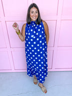 Jincy's Womens Boutique Polka Dot Midi Maxi Dress Ruffle & Tie Neckline Caroline Christian