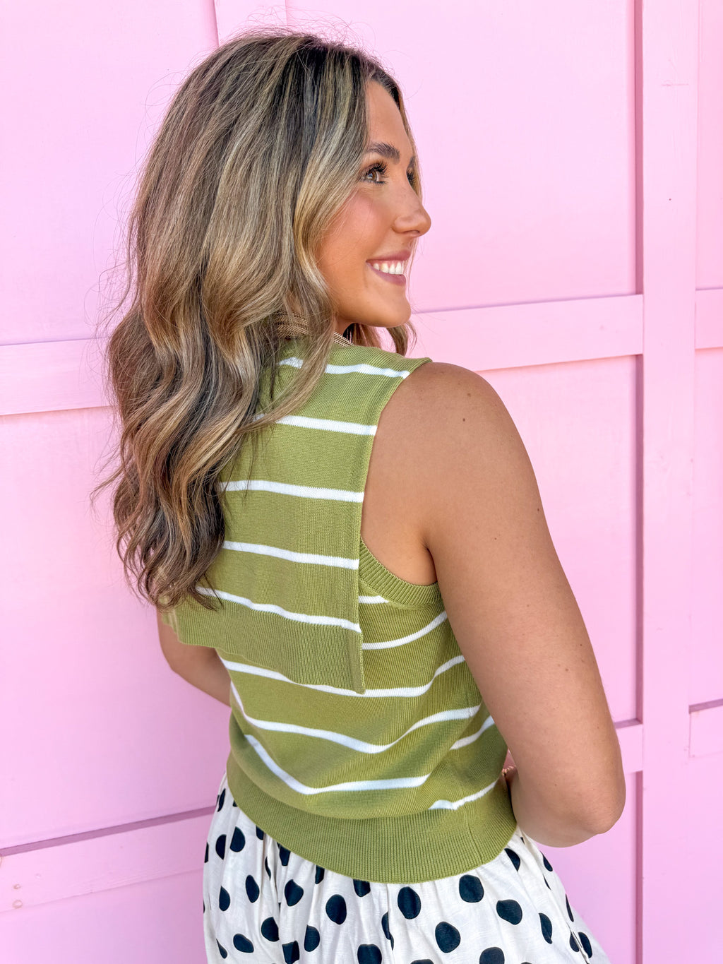 Jincy's Womens Boutique Sleeveless Chartreuse Knit Top With White Stripes Everyday Wear Chic Chartreuse Collection Entro T30711