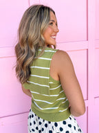 Jincy's Womens Boutique Sleeveless Chartreuse Knit Top With White Stripes Everyday Wear Chic Chartreuse Collection Entro T30711