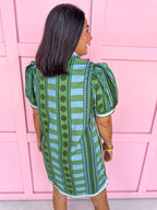 Jincy's Womens Boutique Stripe Meets Dot Mini Dress Green Olive Jade Entro D33200