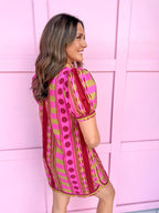 Jincy's Womens Boutique Stripe Meets Dot Mini Dress Pink Tan Plum Entro D33200