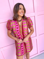 Jincy's Womens Boutique Stripe Meets Dot Mini Dress Pink Tan Plum Entro D33200
