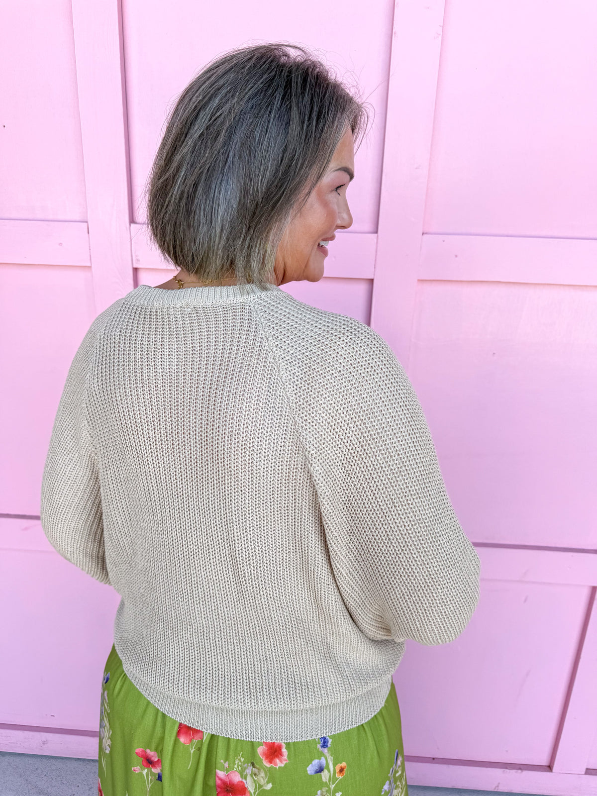 Jincy's Womens Boutique Taupe Keyhole Knit Top Carole Christian Everyday Wear Chic Chartreuse Collection