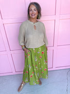 Jincy's Womens Boutique Taupe Keyhole Knit Top Carole Christian Everyday Wear Chic Chartreuse Collection