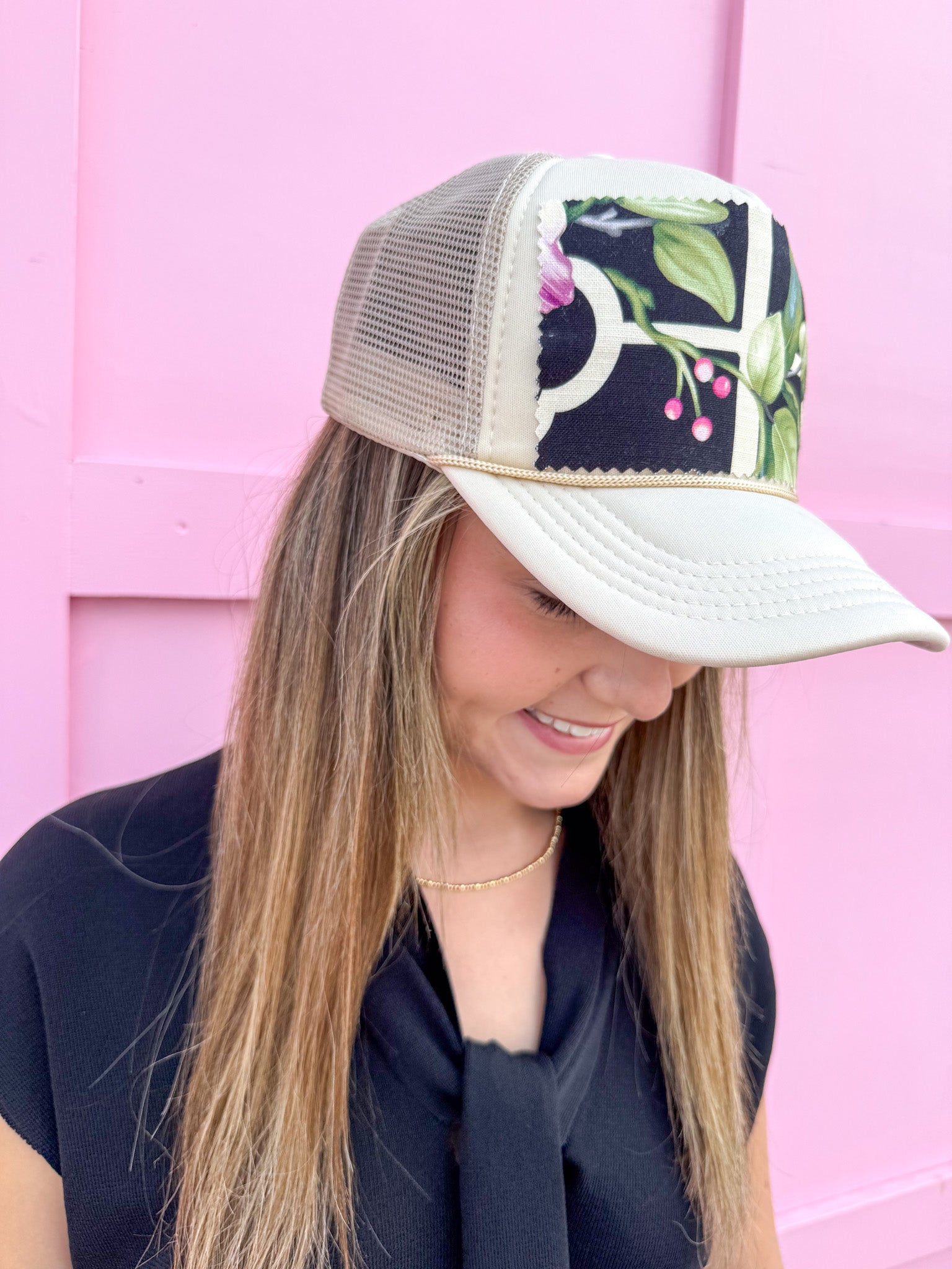 Jincy's Womens Boutique Tucker's Truckers Garden Trellis Floral & Botanical Bird Foam Trucker Hat Everyday Wear Chic Chartreuse Collection
