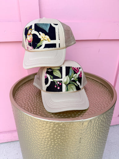 Jincy's Womens Boutique Tucker's Truckers Garden Trellis Floral & Botanical Bird Foam Trucker Hat Everyday Wear Chic Chartreuse Collection