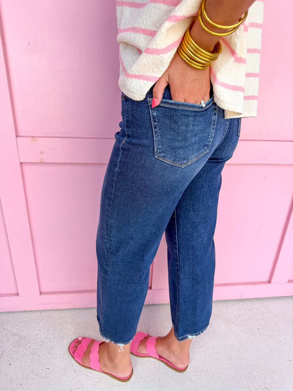 Cropped Wide Leg Jeans - Dark Wash