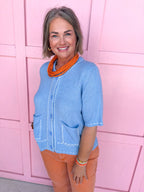 Buttoned & Stitched Top - Sky