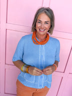 Buttoned & Stitched Top - Sky