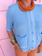 Buttoned & Stitched Top - Sky