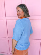 Buttoned & Stitched Top - Sky