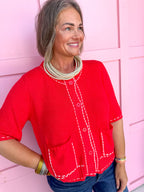 Buttoned & Stitched Top - Red