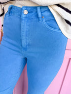 Acid Wash High Waist Boot Cut Pants - Deep Sky