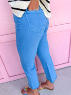 Acid Wash High Waist Boot Cut Pants - Deep Sky