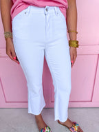 Acid Wash High Waist Boot Cut Pants - White