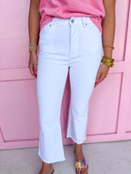 Acid Wash High Waist Boot Cut Pants - White