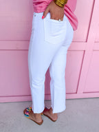 Acid Wash High Waist Boot Cut Pants - White
